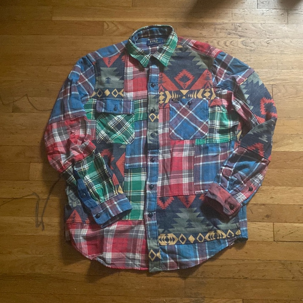 NWOT Ralph Lauren Polo Native American Aztec Patchwork shirt L FIRM ON PRICE!